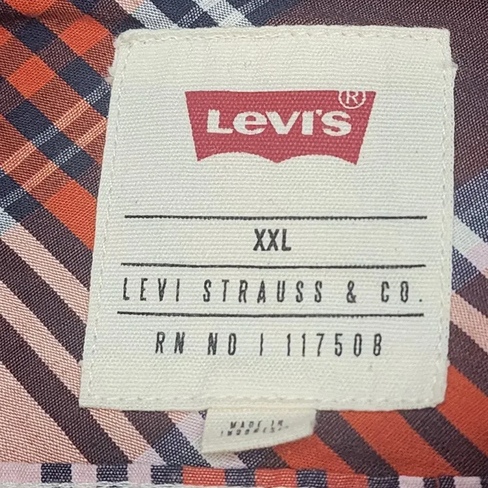 Levi's Men's Casual Button Up Short Sleeve Shirt Orange Plaid‎ Sz 2XL